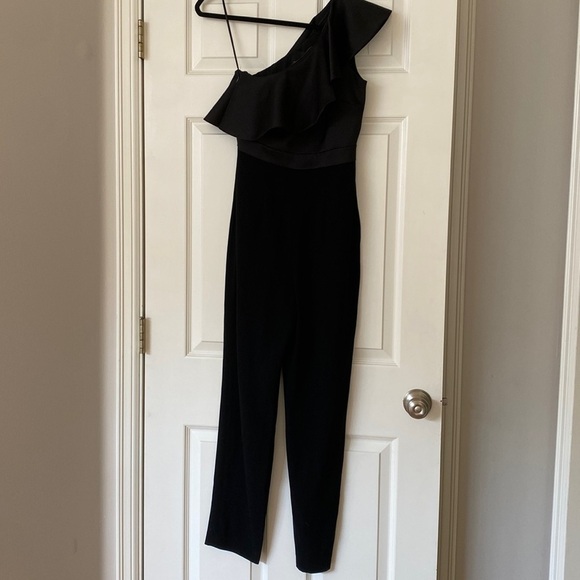 Cynthia Rowley Black Lancey One Shoulder Ruffle Jumpsuit - Picture 6 of 10